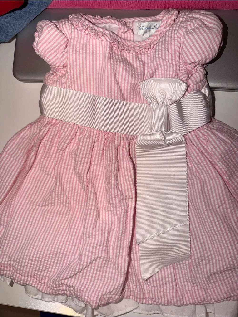 Ralph Lauren Pink Striped Seersucker Baby Dress